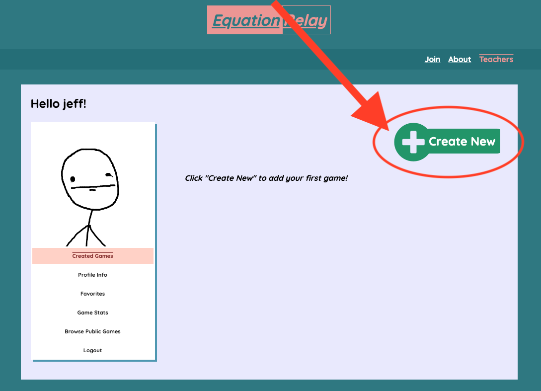 screenshot of new user dashboard